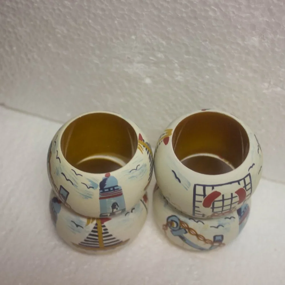 Nautical Napkin Rings 4 Piece Set Wood Anchor Sailboat Knots 1 1/2